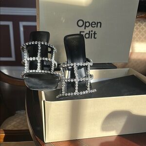 Nordstrom Black and Silver Sandals with Rhinestone Embellishments